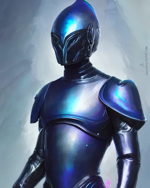 Image similar to character concept of iridescent sinewy smooth toned muscular male sleek glossy indigo black pearlescent scifi armor with continuous smooth black featureless helmet, by greg rutkowski, mark brookes, jim burns, tom bagshaw, magali villeneuve, trending on artstation