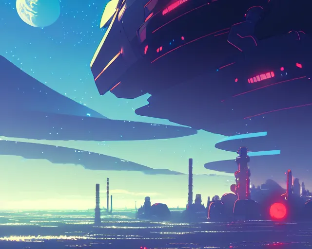 Image similar to anime illustration of a menacing planet sized mech, in ruined city, wide shot, bokeh, ilya kuvshinov, anime, pixiv top monthly, trending on artstation, cinematic, danbooru, zerochan art, kyoto animation