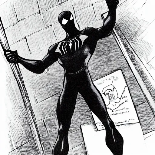 Prompt: courtroom sketch of spiderman being sued by a goat