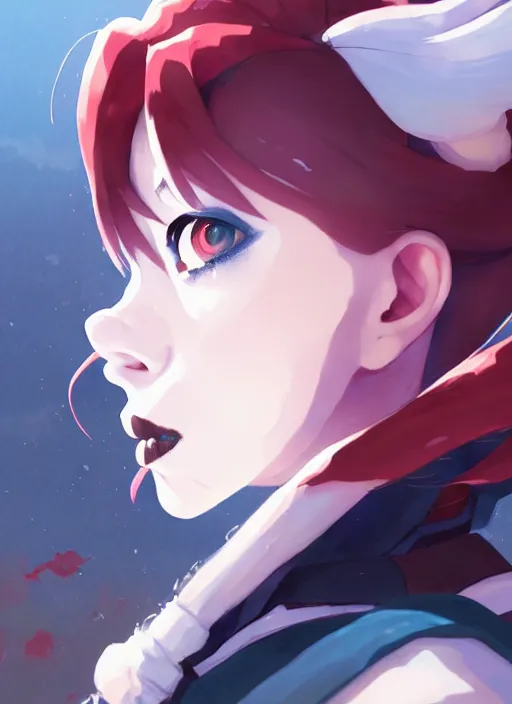 Image similar to portrait of harley quinn, cloudy sky background lush landscape illustration concept art anime key visual trending pixiv fanbox by wlop and greg rutkowski and makoto shinkai and studio ghibli