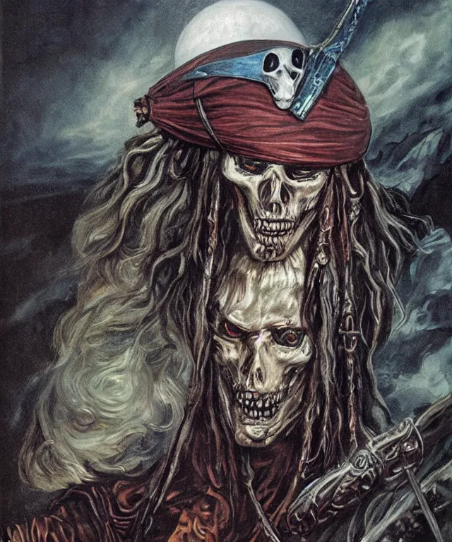 Image similar to ultra realistic color portrait painting of a tranparent 1 7 th century pirate ghost with a sword in a grotto, dark, painted, brooding, atmospheric, seascape, horror, smooth, epic, highly detailed, cinematic, by larry elmore