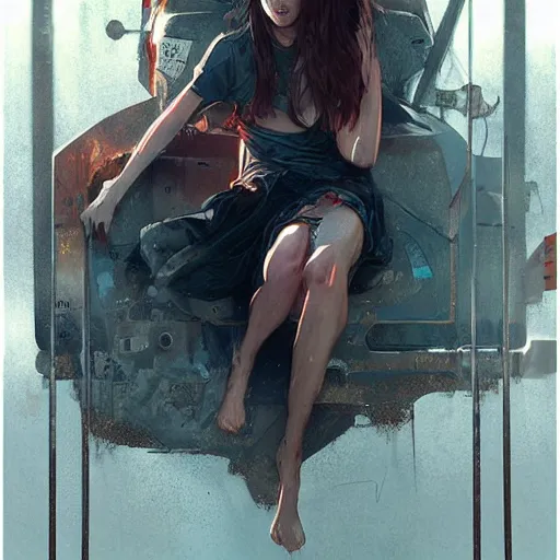 Prompt: awoke to the violent crunch of metal on wood, radiator, sweet smells of antifreeze and gasoline, by wlop, artgerm, greg rutkowski