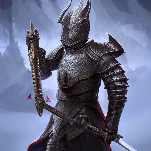 Image similar to portait of a dragon male knight holding sword, digital art, digital painting, masterpiece, elegant, hyper realistic, award winning, 8 k, behance, artstation, unreal engine 5, octane render, masterpiece, sharp focus, intricate, ornate