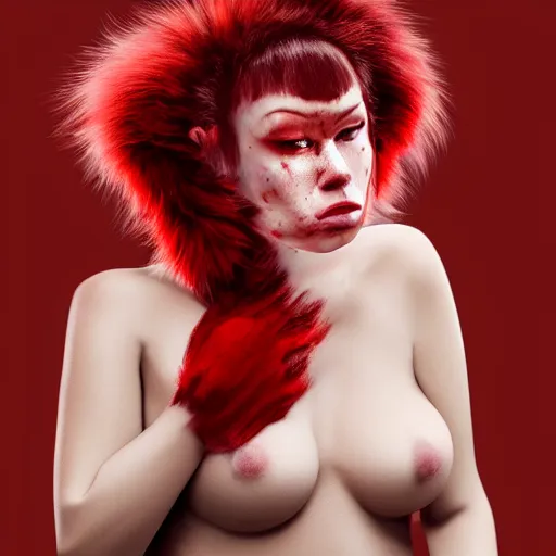 Image similar to a women with red fur on face and body, fashion beast trend, trending on artstation, award-winning art