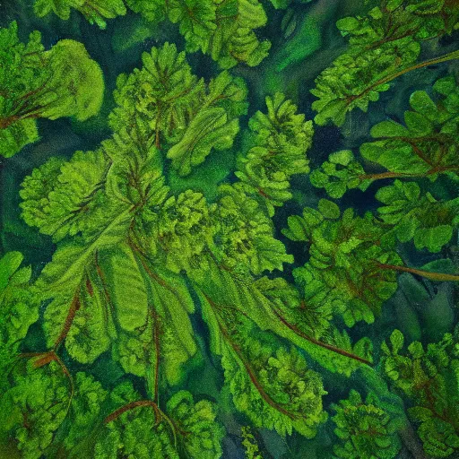Prompt: a beautiful painting of a forest top down view on a hexagon chit