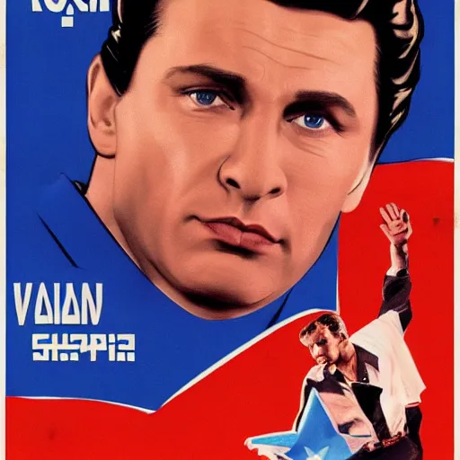 Prompt: vladimir putin stars in grease, hollywood movie poster, ussr propaganda poster realistic,