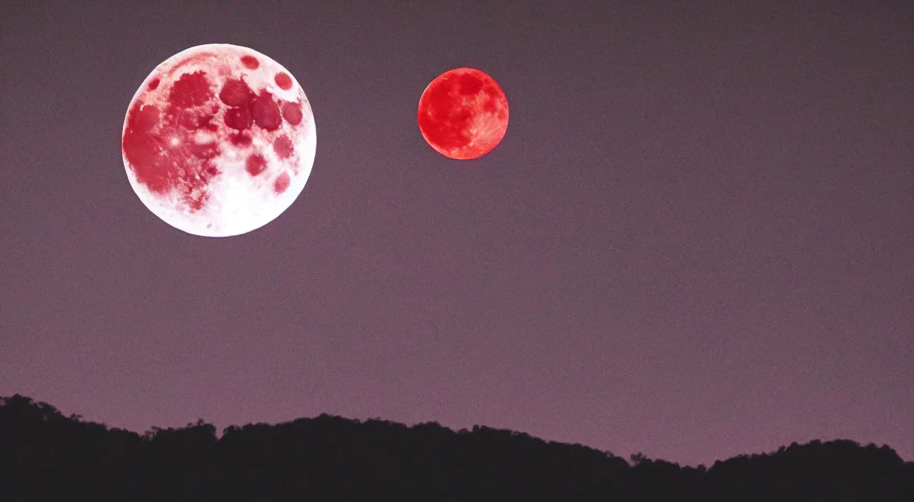 Prompt: full moon made out of blood dripping in the night sky