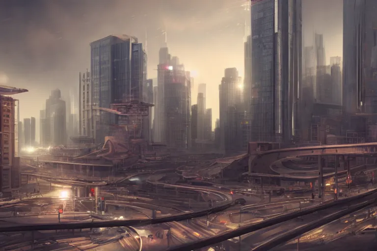 Image similar to landscape of a city of robots. cinematic lighting. photorealism.