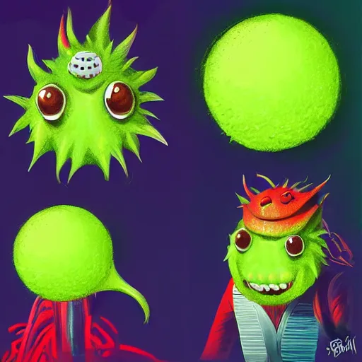 Image similar to a tennis ball monsters , digital art, fantasy, magic, trending on artstation, ultra detailed, professional illustration by Basil Gogos