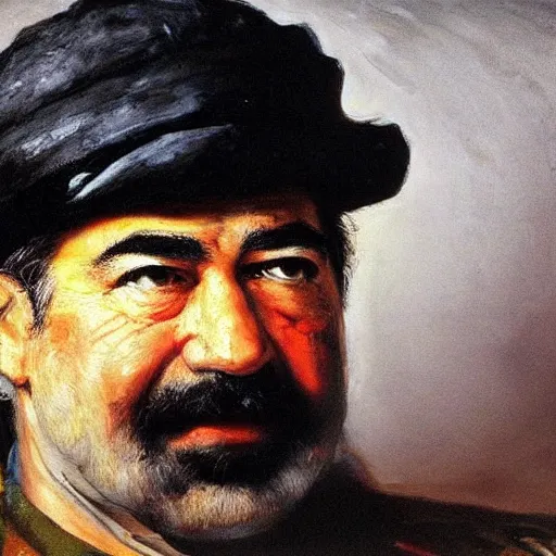 Prompt: sadam hussein painted by rembrandt