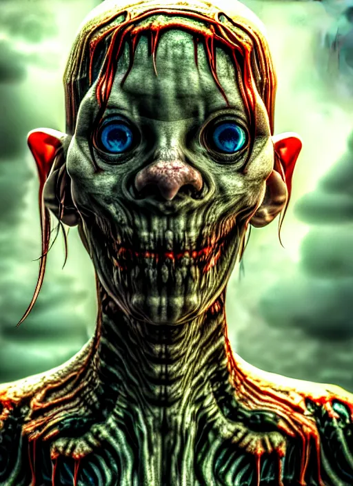 Prompt: an ugly monsterish horrifying slimy scottish female photo, professionally, soft lighting, realistic, sharp focus on eyes, 8 k, high definition, insanely detailed, intricate, elegant, art by artgerm and junji ito. science fiction movie wide screen still from action scene.
