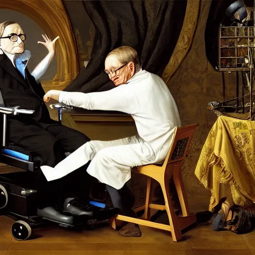 Prompt: stephen hawking by pieter claesz and james c. christensen