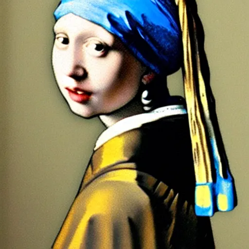 Image similar to girl with long hair, girl with long hair, girl with long hair, blue eyes, and a white shirt with a pearl earring by Johannes Vermeer, 8k