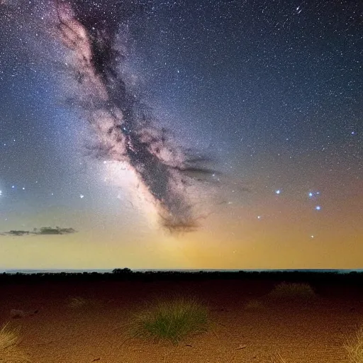 Image similar to im looking out into the outback Australia, it's night time and the night sky is amazing, ultra HD, award winning