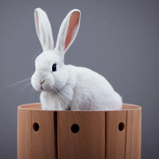 Prompt: a bunny sitting on a cup, photograph, realistic