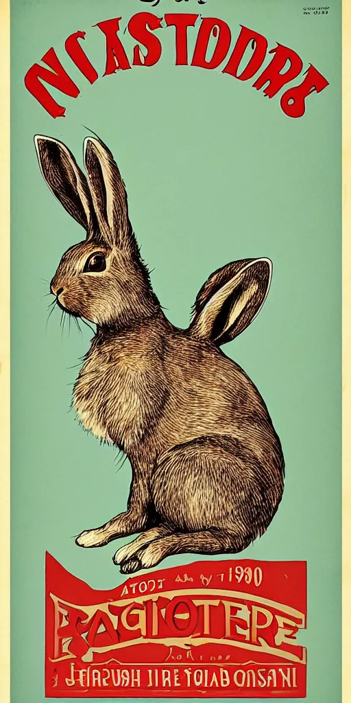 Image similar to a rabbit in the style of a 1 9 0 0 s poster advertisement