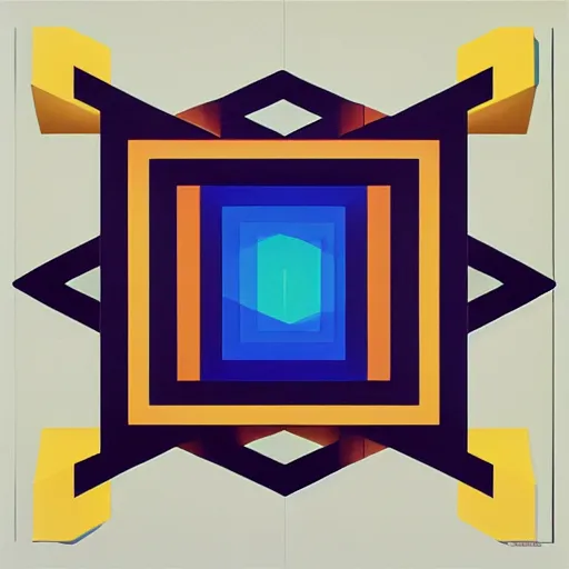 Prompt: geometric square by shusei nagaoka, david rudnick, airbrush on canvas, symmetry, mirror