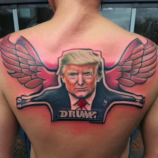 Prompt: a tattoo of Donald Trump