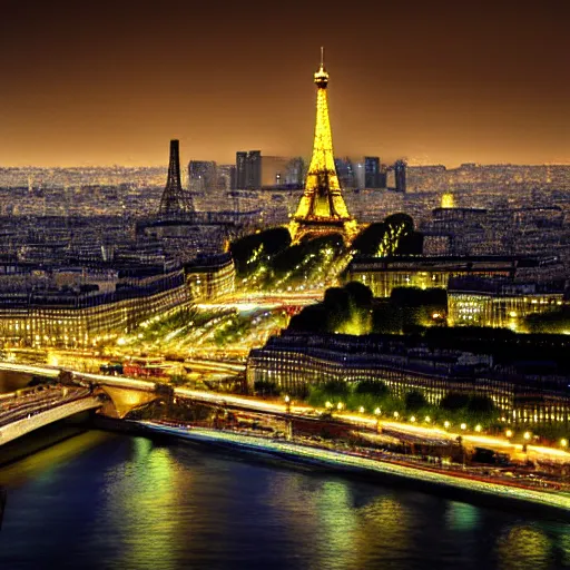 Image similar to award winning photo of paris at night, realistic photo