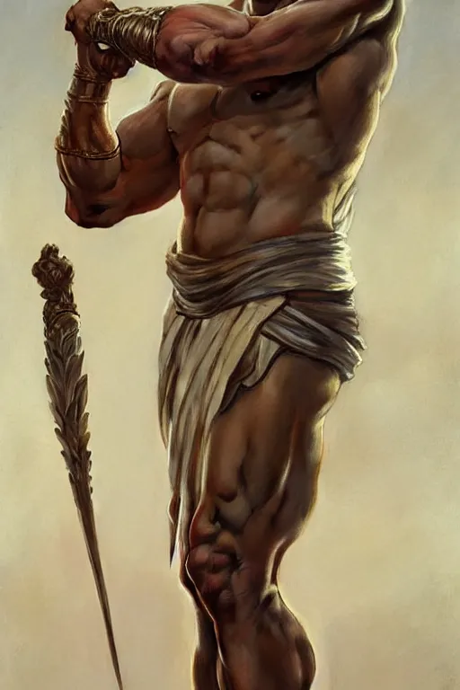 Image similar to Joe Biden as a Greek god, gorgeous, amazing, muscular, fit, very muscular male body, intricate, highly detailed, digital painting, artstation, concept art, sharp focus, illustration, art by greg rutkowski and alphonse mucha