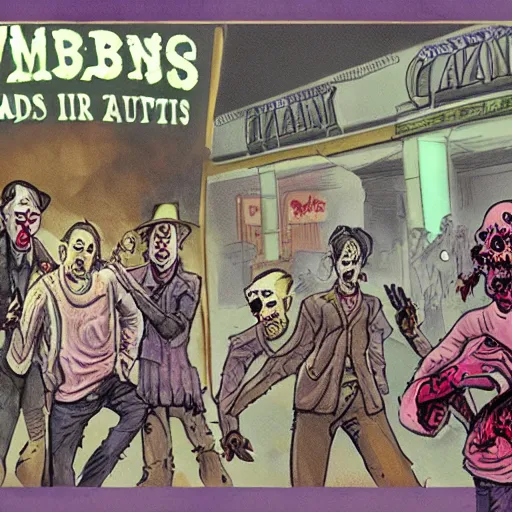 Prompt: zombies in mall, by team burton, fog