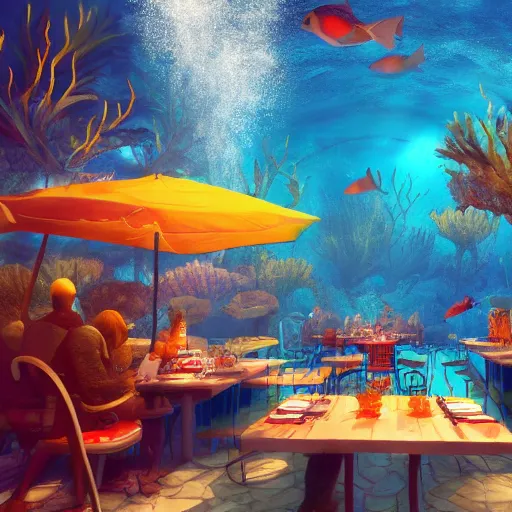 Prompt: cafe rio, underwater, trending on artstation, 4 k