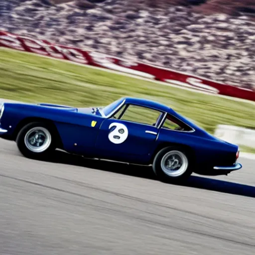 Prompt: a 1 9 6 2 ferrari 2 5 0 gt berlinetta lusso driving on a racetrack