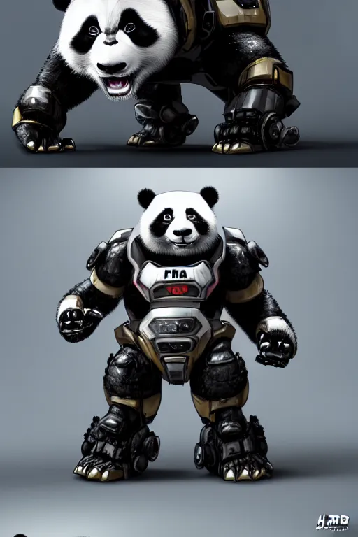 Image similar to a panda mecha, ferocious, sense of awe, hyper detailed, digital art, trending on artstation, cinematic lighting, studio quality, smooth render, unreal engine 5 rendered, octane rendered, art style by hidetaka tenjin, makoto kobayashi,