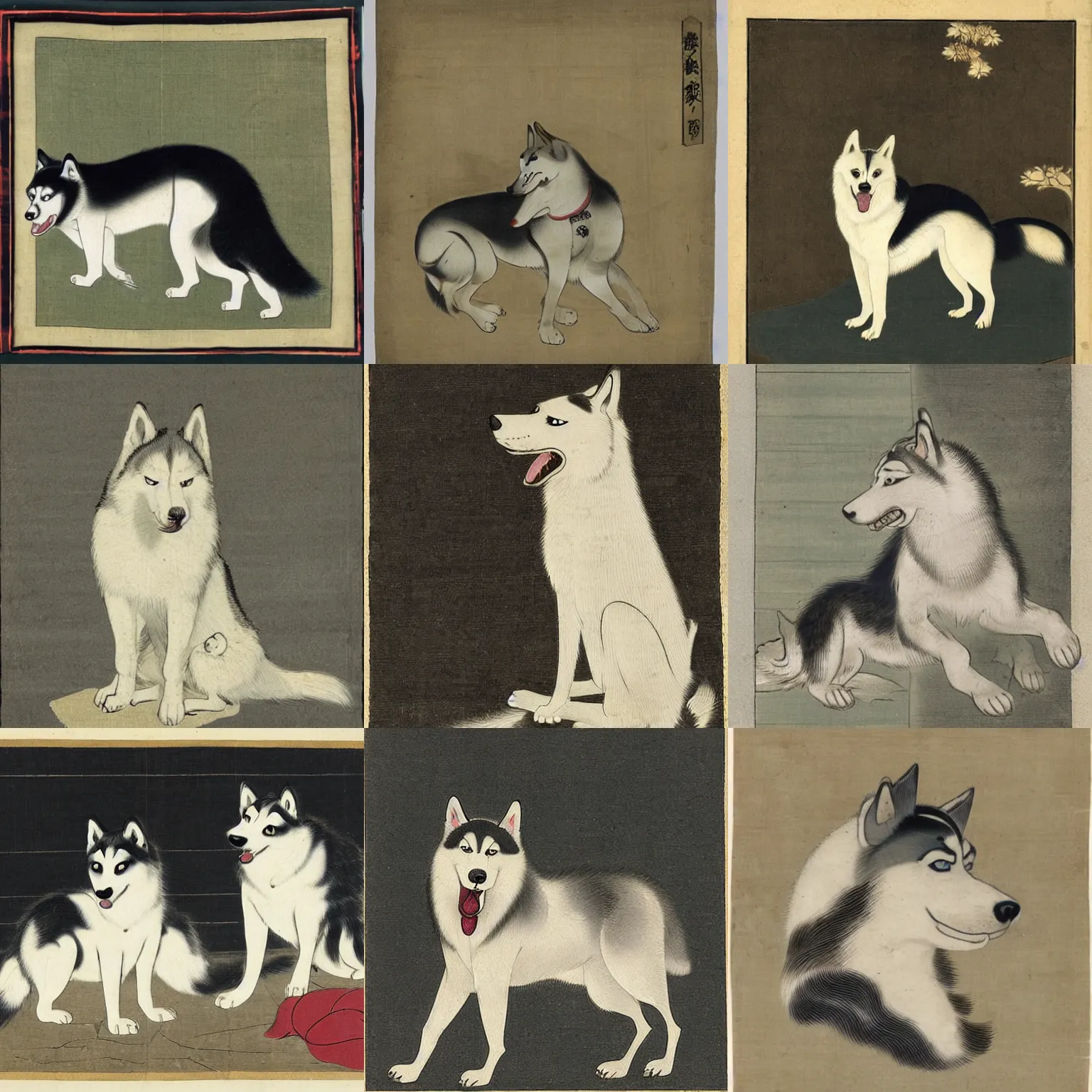 Prompt: Husky siberiano, Itō Jakuchu, 1790