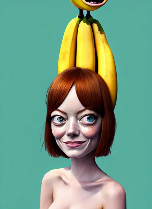 Image similar to anthropomorphic portrait of emma stone as a banana, au naturel, hyper detailed, digital art, trending in artstation, cinematic lighting, studio quality, smooth render, unreal engine 5 rendered, octane rendered, art style by klimt and nixeu and ian sprigger and wlop and krenz cushart and pixar and riot and adventuretime