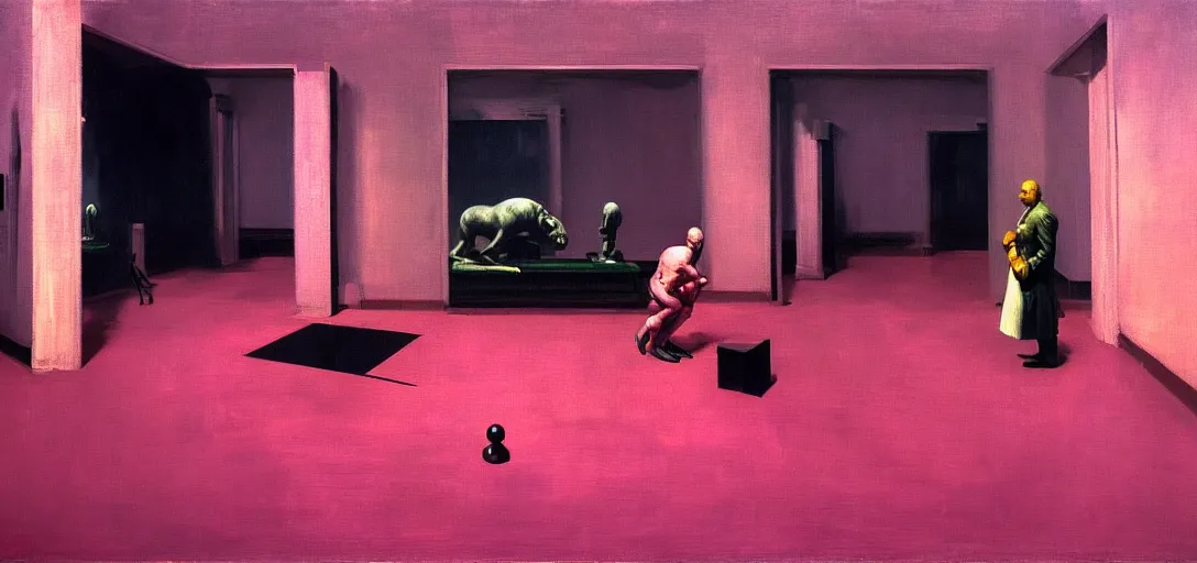 Prompt: time will tell on their power minds, making war just for fun, treating people just like pawns in chess, wait till their judgement day comes highly detailed oil painting, by francis bacon, edward hopper, adrian ghenie, glenn brown, soft light 4 k in pink, cinematic composition, cinematic lighting, masterpiece