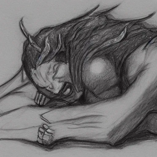 Image similar to sketch of a demon representing exhaustion