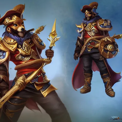 Prompt: shiba inu pirate warrior as a league of legends character, michael maurino, alex flores, paul kwon, cinematic, highly detailed, concept art, 3 d cgi, dramatic lighting, focus, smooth, heroic, hyper realistic background, in the style of league of legends, lol