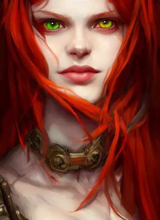 Image similar to Beautiful redhead girl which chest wrapped in bandages, portrait, fantasy, medieval, vivid colors, fantasy, elegant, concept art, sharp focus, beautiful face, digital art, Hyper-realistic, 4K, Unreal Engine, Highly Detailed, HD, Dramatic Lighting by Brom, trending on Artstation