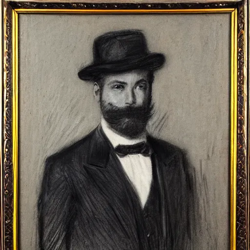 Prompt: portrait of an action hero, suit, tie, smile, by alfred stevens in charcoal