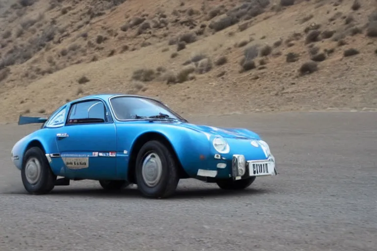 Prompt: 1 9 6 9 alpine a 1 1 0, dakar rally footage, speed, the thing