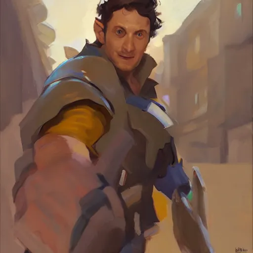 Image similar to greg manchess portrait painting of frodo beutlin as overwatch character, medium shot, asymmetrical, profile picture, organic painting, sunny day, matte painting, bold shapes, hard edges, street art, trending on artstation, by huang guangjian and gil elvgren and sachin teng