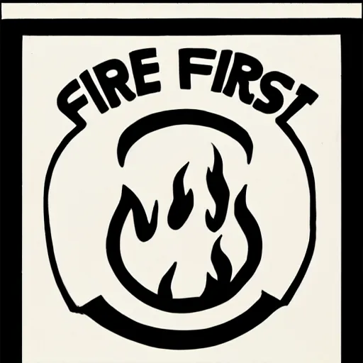 Image similar to simple yet detailed retro 1 9 7 0 s minimalistic clean fire warning label, use of negative space allowed, artwork created by mike mignola and bansky in the style of a tattoo stencil, shaded ink illustration, black and white only, smooth curves