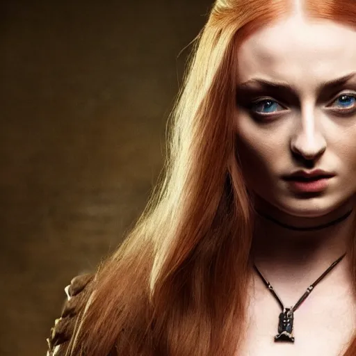 Image similar to sophie turner as a necromancer, dnd, extreme detail, gorgeous, portrait, beautiful, sharp focus, 4 k