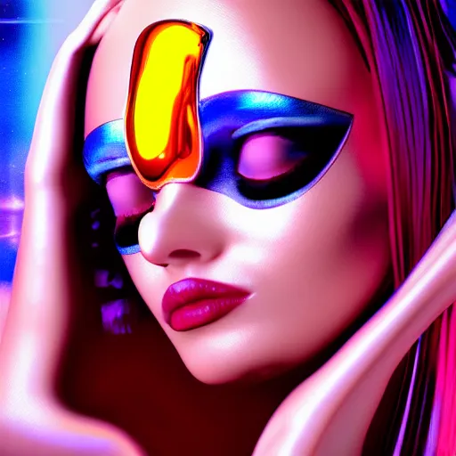 Image similar to portrait of a beautiful android woman, futuristic, chrome and colorful,