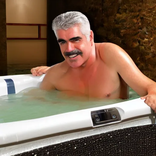 Prompt: Steve Beaton welcomes you into his jacuzzi of temptation. 4k hyper realistic