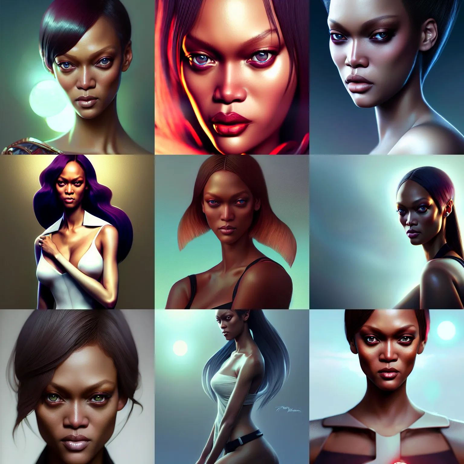 Prompt: tyra banks, by tom bagshaw and ilya kuvshinov, rtx rendering, octane render 1 2 8 k, maya, extreme high intricate details by wlop, digital anime art by ross tran, medium shot, composition by sana takeda, dramatic lighting by greg rutkowski