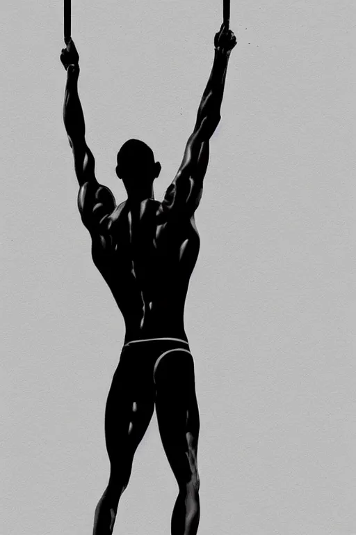 Image similar to minimal thick paint brush strokes of a thin athletic male physique doing pullup, minimalist art, beautiful, flowing brush strokes, matte paint colors, minimal digital art trending on artstation