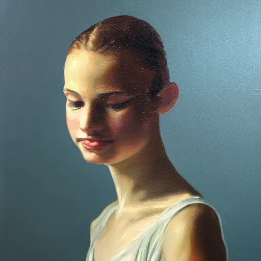 Image similar to portrait of a ballerina, very thick and wet oil paint, 8 k, cinematic light, shadows, reflection highlights in the paint, in the style of joseph lee,