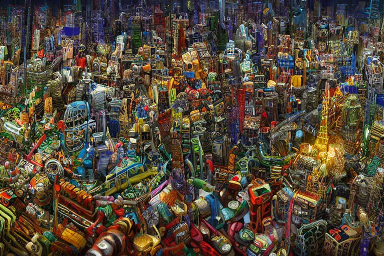 Image similar to an elaborate penned illustration of a colorful intricate connected city of tubes and pipes, by jan van haasteren and jheronimus bosch, unreal engine, physically based rendering, ariel view, tilt - shift