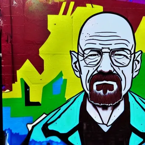 Prompt: a graffiti style piture of walter white.