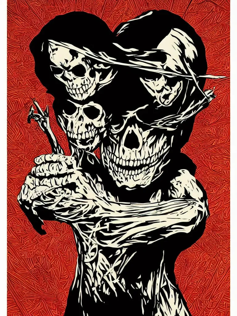 Image similar to portrait of skeletor, poster, fear, ominous, danger, by shepard fairey