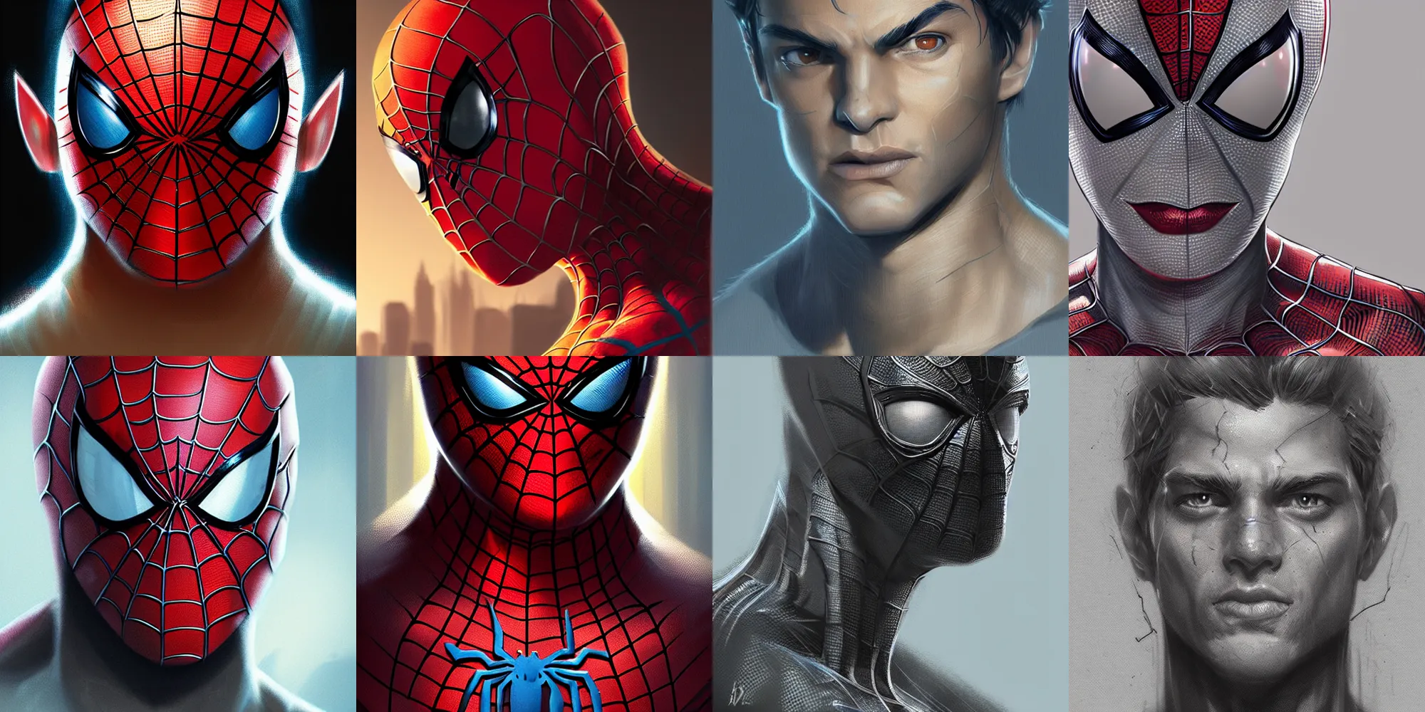 Prompt: a well designed portrait of spiderman, detailed, realistic, sketch style, artstation, greg rutkowski, 8 k resolution.