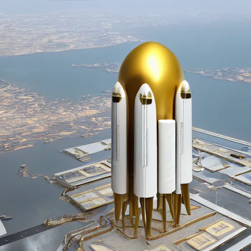 Image similar to art deco spaceport, white and gold, highly detailed, octane render, 8 k