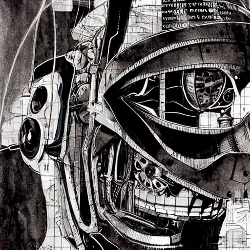 Image similar to a fullmetal wired robot is reading the intimate diary of sophia aeon, by dave mckean